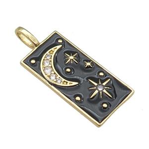 copper Tarot Card pendant with black enamel, moon, gold plated, approx 12-25mm [FN26719]