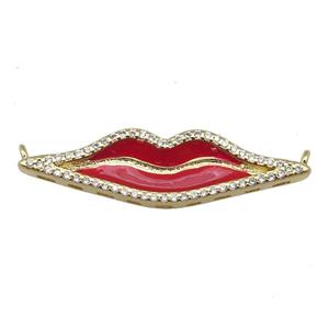 copper Lip charm pendant paved zircon, red enamel, gold plated, approx 9-33mm [FN26721]