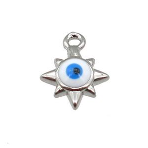 copper Evil Eye pendant with white enamel, platinum plated, approx 8mm [FN26739]