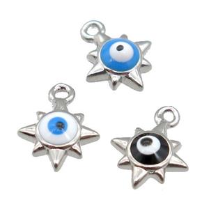 copper Evil Eye pendant with enamel, platinum plated, mixed, approx 8mm [FN26742]
