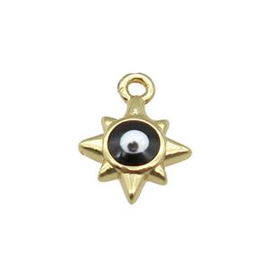 copper Evil Eye pendant with black enamel, gold plated, approx 8mm [FN26744]