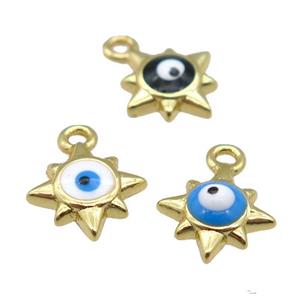 copper Evil Eye pendant with enamel, gold plated, mixed, approx 8mm [FN26746]