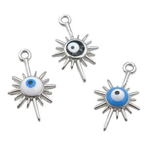 copper Evil Eye pendant with enamel, platinum plated, mixed, approx 9-15mm [FN26750]