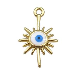 copper Evil Eye pendant with white enamel, gold plated, approx 9-15mm [FN26751]