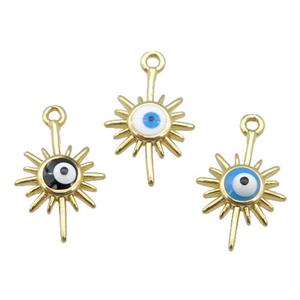 copper Evil Eye pendant with enamel, gold plated, mixed, approx 9-15mm [FN26754]