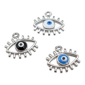 copper Evil Eye pendant with enamel, platinum plated, mixed, approx 9-11mm [FN26758]