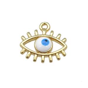 copper Evil Eye pendant with white enamel, gold plated, approx 9-11mm [FN26759]