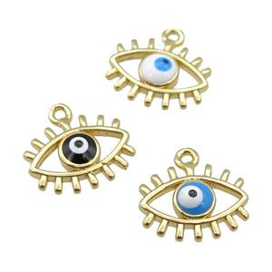 copper Evil Eye pendant with enamel, gold plated, mixed, approx 9-11mm [FN26762]