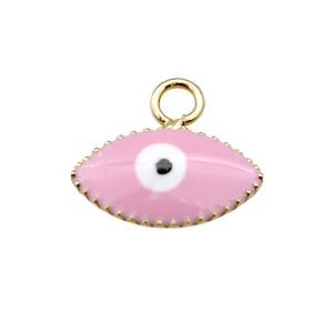 copper Evil Eye pendant with pink enamel, gold plated, approx 6-10mm [FN26776]