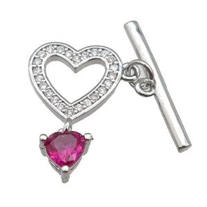 copper Toggle Clasp paved zircon, heart, platinum plated, approx 8mm, 12mm, 20mm [FN26780]