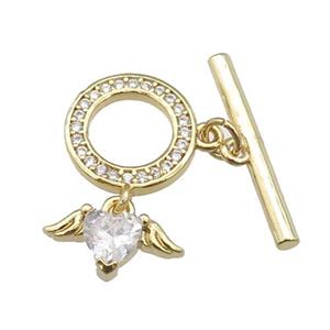 copper Toggle Clasp paved zircon, circle, gold plated, approx 6-12mm, 12mm, 20mm [FN26782]
