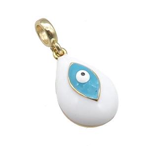 copper Evil Eye pendant with white enamel, large hole, gold plated, approx 11-16mm, 6mm, 4mm hole [FN26785]
