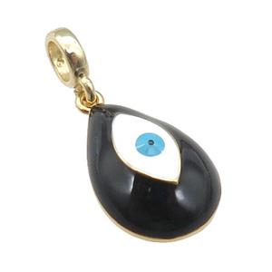 copper Evil Eye pendant with black enamel, large hole, gold plated, approx 11-16mm, 6mm, 4mm hole [FN26786]