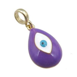copper Evil Eye pendant with purple enamel, large hole, gold plated, approx 11-16mm, 6mm, 4mm hole [FN26789]