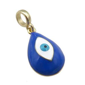 copper Evil Eye pendant with blue enamel, large hole, gold plated, approx 11-16mm, 6mm, 4mm hole [FN26790]