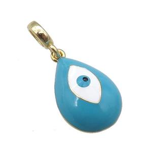 copper Evil Eye pendant with teal enamel, large hole, gold plated, approx 11-16mm, 6mm, 4mm hole [FN26791]