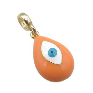 copper Evil Eye pendant with orange enamel, large hole, gold plated, approx 11-16mm, 6mm, 4mm hole [FN26792]