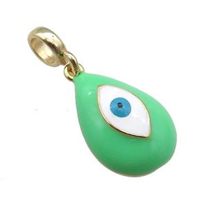 copper Evil Eye pendant with green enamel, large hole, gold plated, approx 11-16mm, 6mm, 4mm hole [FN26793]