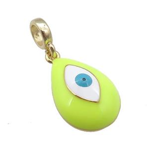 copper Evil Eye pendant with yellow enamel, large hole, gold plated, approx 11-16mm, 6mm, 4mm hole [FN26794]