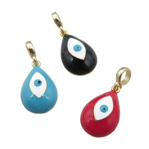 copper Evil Eye pendant with enamel, large hole, gold plated, mixed, approx 11-16mm, 6mm, 4mm hole [FN26795]