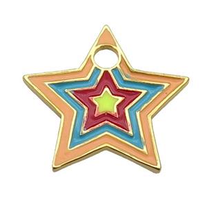 copper Star pendant with multicolor enamel, gold plated, approx 25mm [FN26796]