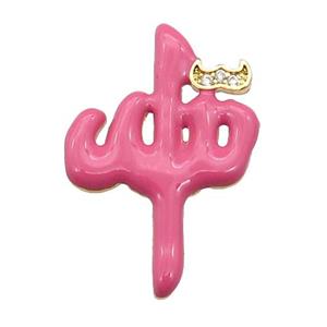 copper Charm pendant with pink enamel, gold plated, approx 18-27mm [FN26801]