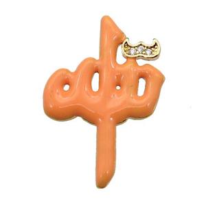 copper Charm pendant with orange enamel, gold plated, approx 18-27mm [FN26805]