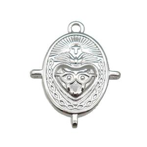 copper oval pendant, cross, platinum plated, approx 14-16mm [FN26807]