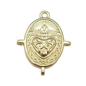 copper oval pendant, cross, gold plated, approx 14-16mm [FN26808]