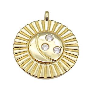 copper moon pendant paved zircon, gold plated, approx 20mm dia [FN26813]