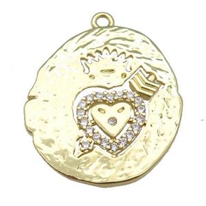 copper cupid heart pendant paved zircon, gold plated, approx 22-25mm [FN26816]