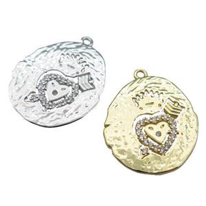 copper cupid heart pendant paved zircon, mixed, approx 22-25mm [FN26817]