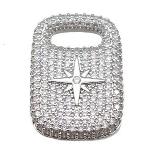 copper Rectangle paved zircon, star, platinum plated, approx 19-29mm [FN26821]