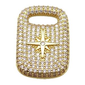 copper Rectangle paved zircon, star, gold plated, approx 19-29mm [FN26822]