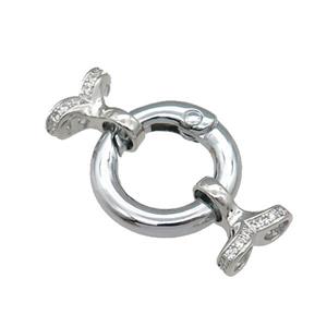 copper Clasp paved zircon, platinum plated, approx 20mm 6-12mm, 4mm hole [FN26828]