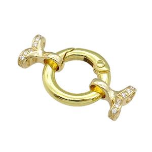 copper Clasp paved zircon, gold plated, approx 20mm 6-12mm, 4mm hole [FN26829]