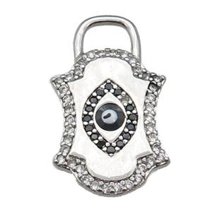 copper Eye pendant paved zircon with black enamel, platinum plated, approx 14-23mm [FN26836]