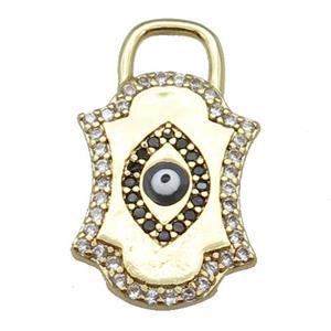 copper Eye pendant paved zircon with black enamel, gold plated, approx 14-23mm [FN26838]