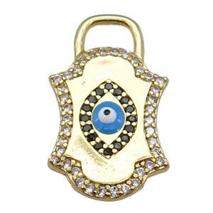 copper Eye pendant paved zircon with blue enamel, gold plated, approx 14-23mm [FN26839]