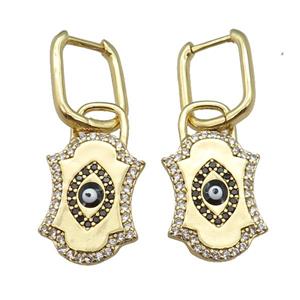 copper Latchback Earring with enamel paved zircon, gold plated, approx 14-23mm, 12-16mm [FN26842]