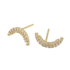 copper Stud Earring paved zircon, moon, gold plated, approx 6-12mm [FN26851]