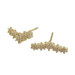 copper Stud Earring paved zircon, gold plated, approx 7-16mm [FN26852]