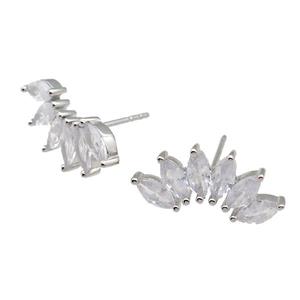 copper Stud Earring paved zircon, platinum plated, approx 7.5-16.5mm [FN26853]