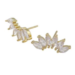 copper Stud Earring paved zircon, gold plated, approx 7.5-16.5mm [FN26854]