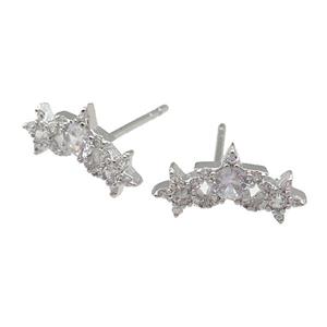 copper Stud Earring paved zircon, star, platinum plated, approx 7-12.5mm [FN26855]