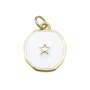 copper circle pendant with white enamel, star, gold plated, approx 14-15mm [FN26884]