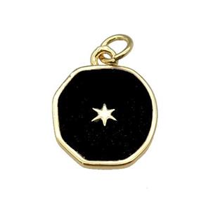 copper circle pendant with black enamel, star, gold plated, approx 14-15mm [FN26885]