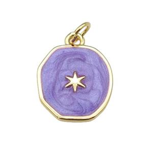 copper circle pendant with purple enamel, star, gold plated, approx 14-15mm [FN26886]