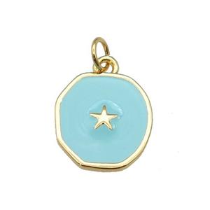 copper circle pendant with teal enamel, star, gold plated, approx 14-15mm [FN26888]