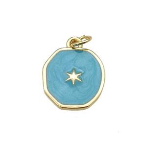 copper circle pendant with deepgreen enamel, star, gold plated, approx 14-15mm [FN26889]